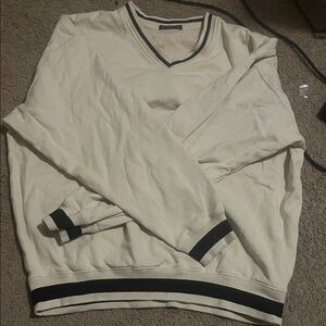 Brandy Melville Cream V-Neck Sweater with Black Trim